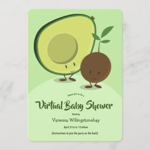 Invitation Baby shower virtuel Avocado et dessin animé Pit