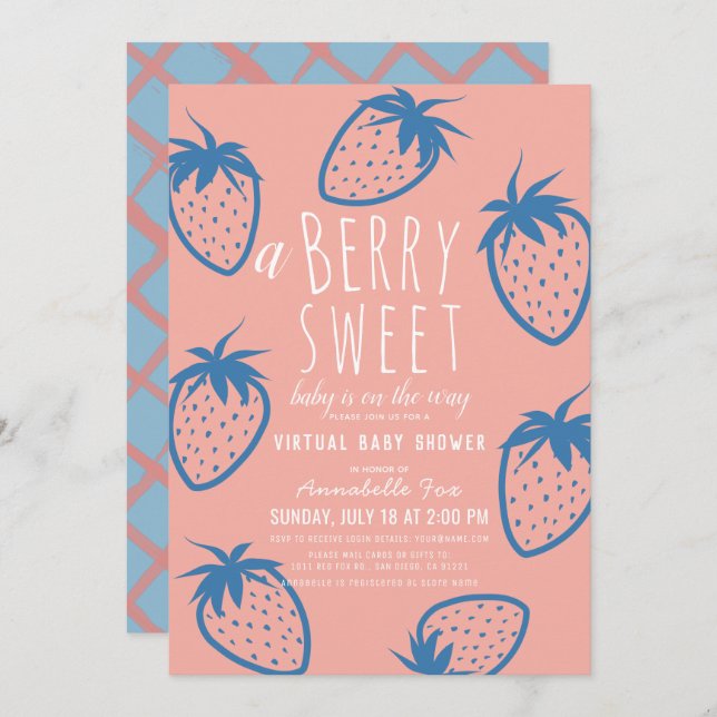 Invitation Baby shower virtuel Berry Sweet Strawberry Pink (Devant / Derrière)