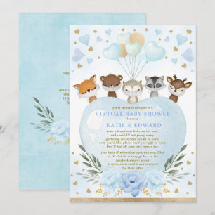 Invitation Baby shower virtuel Blue Gold Woodland Valentines