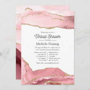 Invitation Baby shower virtuel Blush et Gold Agate
