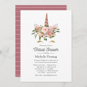 Invitation Baby shower virtuel Blush et Rose Gold Unicorn