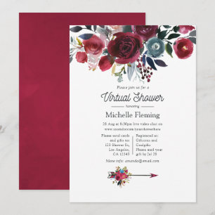 Invitation Baby Shower Virtuel Bohème Chic Bordeaux et Marine