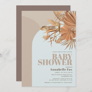 Invitation Baby shower virtuel Boho Pampas Grass Blue