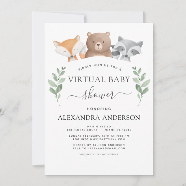 Invitation Baby shower virtuel Bois Eucalyptus Vert (Devant)