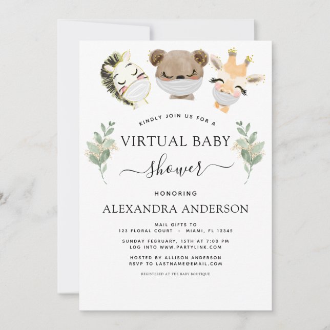 Invitation Baby shower virtuel Bois Eucalyptus Vert (Devant)