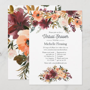 Invitation Baby shower virtuel Bordo Peach Watercolor