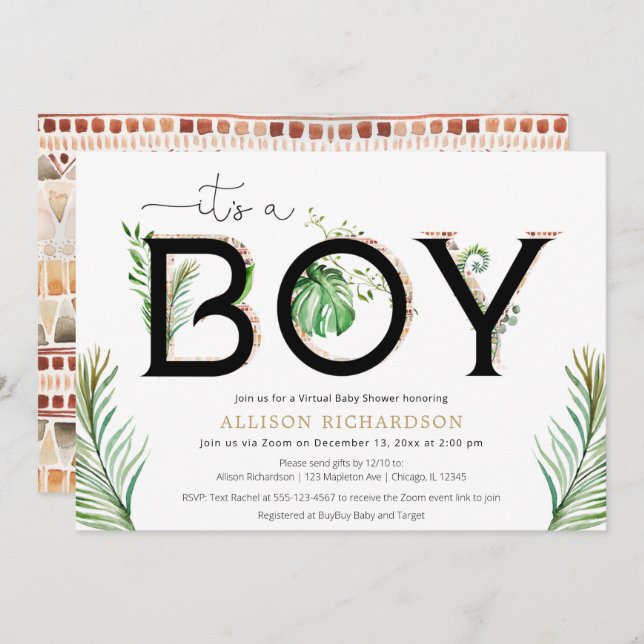 Invitation Baby shower virtuel C'est une jungle de safari gar (Devant / Derrière)
