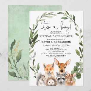 Invitation Baby shower virtuel Chic Woodland Green Wreath