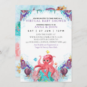 Invitation Baby shower virtuel coloré de pieuvre de la mer d'