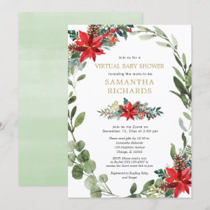 Invitation baby shower virtuel couronne de verdure rouge de N