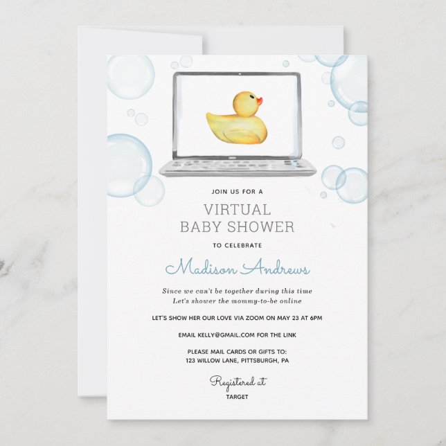 Invitation Baby shower virtuel de canard en caoutchouc (Devant)