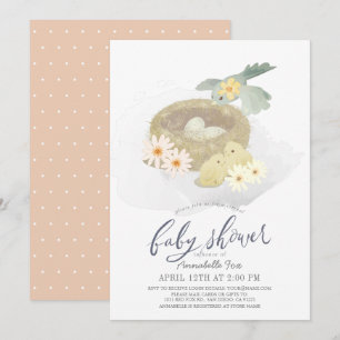 Invitation Baby shower virtuel de la fille florale nid d'oise