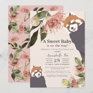 Invitation Baby shower virtuel de la fille rose Panda rouge