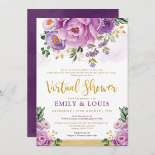 Invitation Baby shower virtuel de la flore botanique violette