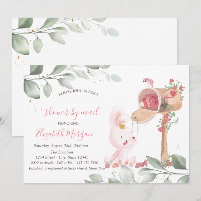 Invitation Baby Shower Virtuel de Lapin Bébé (Devant / Derrière)
