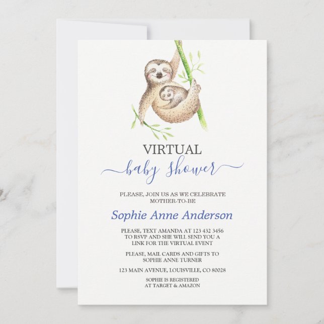 Invitation Baby shower virtuel de l'aquarelle mignonne par co (Devant)