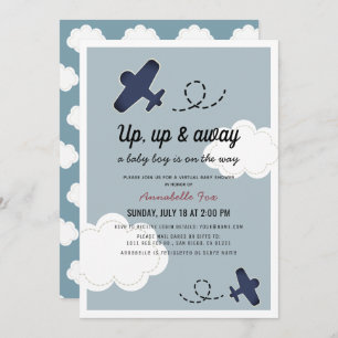 Invitation Baby shower virtuel de l'avion Blue Boy Up & Away