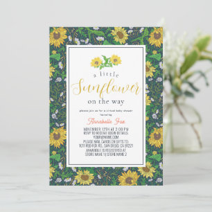 Invitation Baby shower virtuel de Little Sunflower Motif Navy
