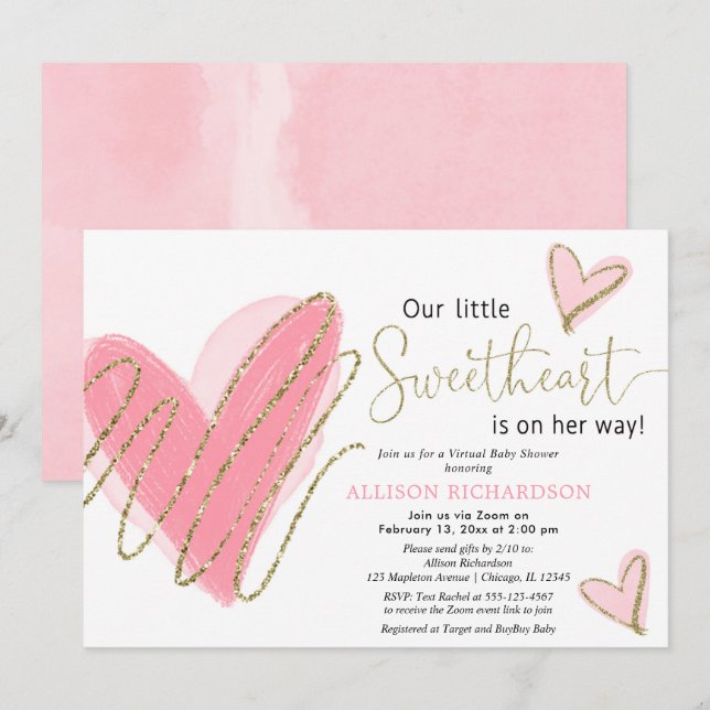 Invitation baby shower virtuel de Little Sweetheart Valentine (Devant / Derrière)