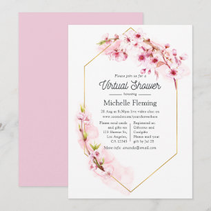 Invitation Baby Shower Virtuel de Printemps Fleurs Roses Géom