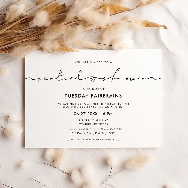 Invitation Baby shower virtuel de script blanc mignon (Créateur téléchargé)