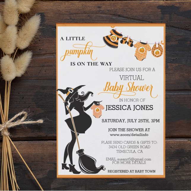 Invitation Baby Shower Virtuel de Sorcière de Citrouille d'Ha (Créateur téléchargé)