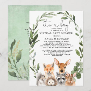 Invitation Baby shower virtuel des animaux des bois de verdur