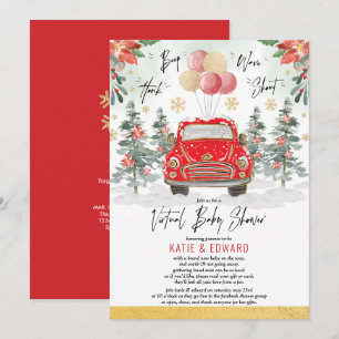 Invitation Baby shower virtuel des Fêtes d'hiver Red Gold