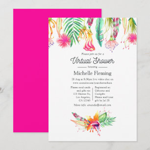 Invitation Baby shower virtuel d'été tropical rose chaud