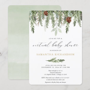 Invitation Baby shower virtuel d'hiver pin neutre
