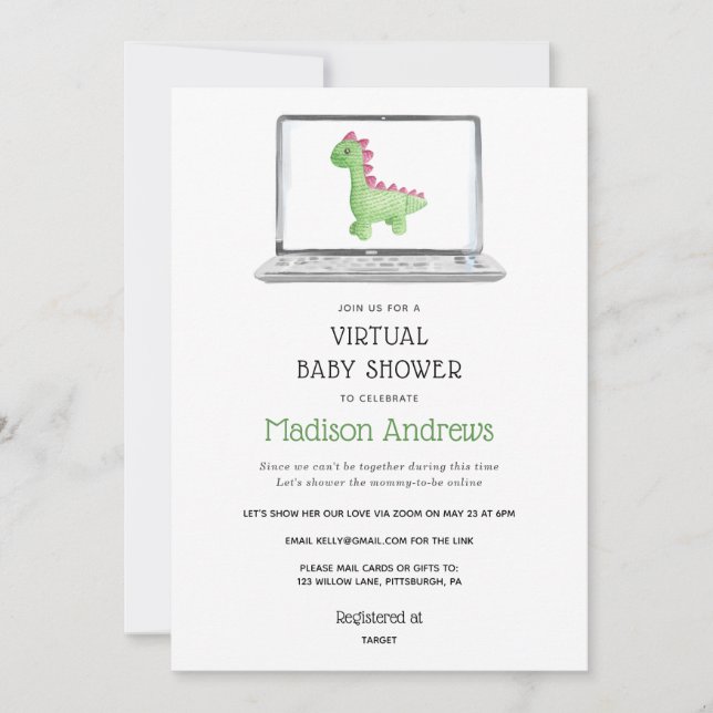 Invitation Baby shower virtuel Dinosaur (Devant)