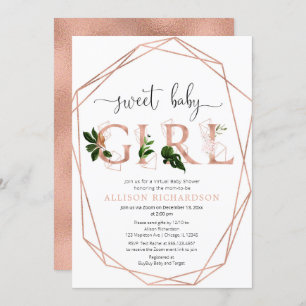Invitation Baby shower virtuel douce fille rose or