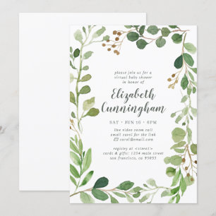 Invitation Baby shower virtuel du feuillage de verdure d'aqua