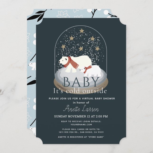 Invitation Baby shower virtuel du globe de neige de l'ours po (Devant / Derrière)