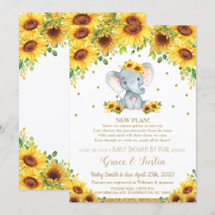 Invitation Baby shower virtuel du tournesol éléphant par cour