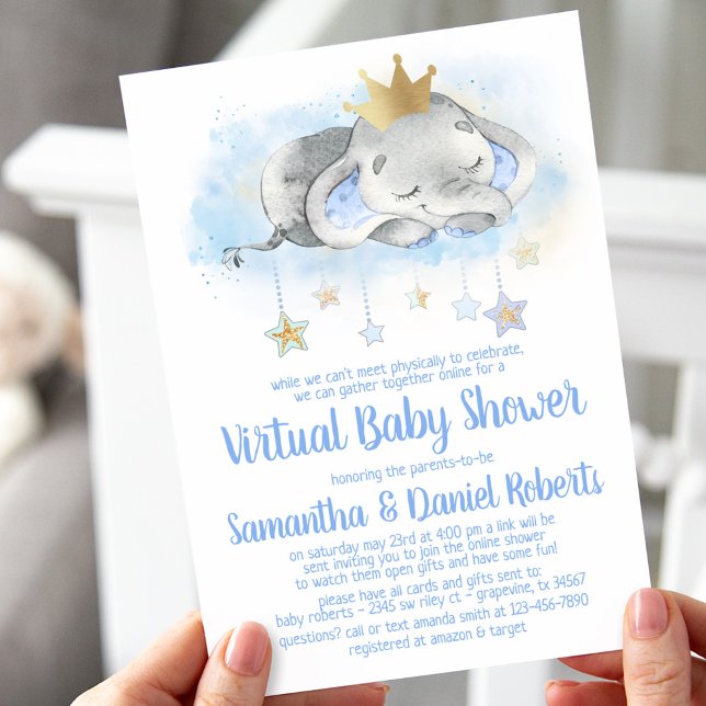 Invitation Baby shower virtuel Elephant Prince (Créateur téléchargé)