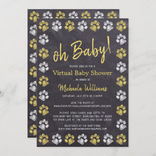 Invitation Baby shower virtuel Empreinte de patte jaune Chalk