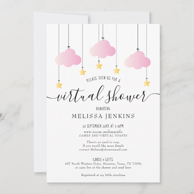 Invitation Baby-Shower Virtuel En Ligne À Distance Par La Pos (Devant)