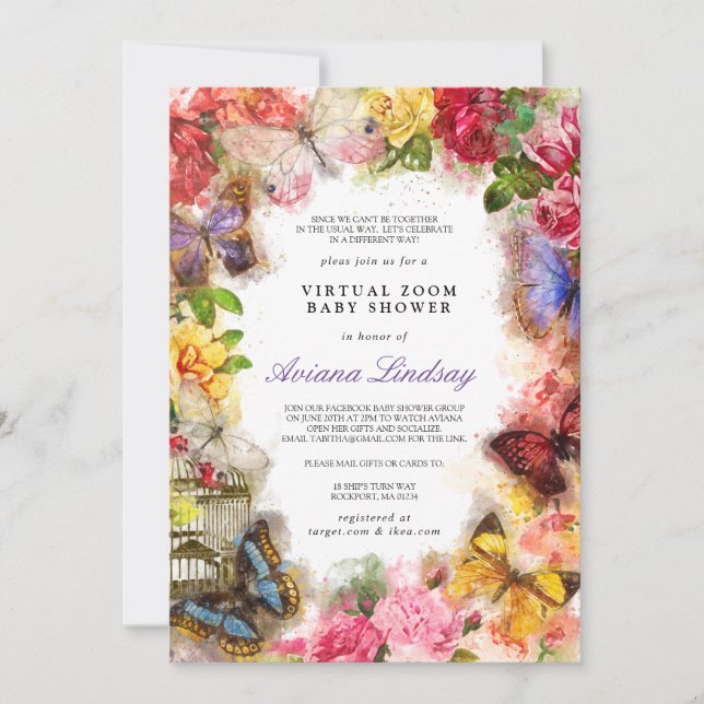 Invitation Baby shower virtuel en ligne Butterfly (Devant)