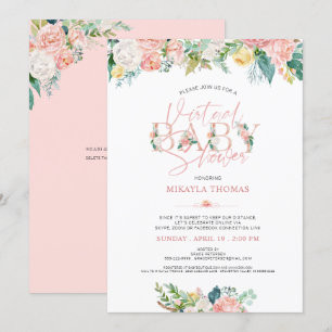 Invitation Baby Shower Virtuel En Ligne Rose Gold Fleurs Rose