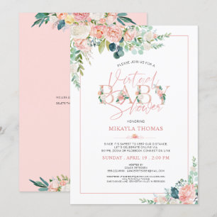 Invitation Baby shower virtuel en ligne Rose or rose floral