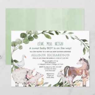 Invitation Baby shower virtuel ferme Barnyard animal garçon