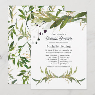 Invitation Baby Shower Virtuel Feuillage Aquarelle
