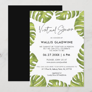 Invitation Baby shower virtuel feuille de palme verte tropica