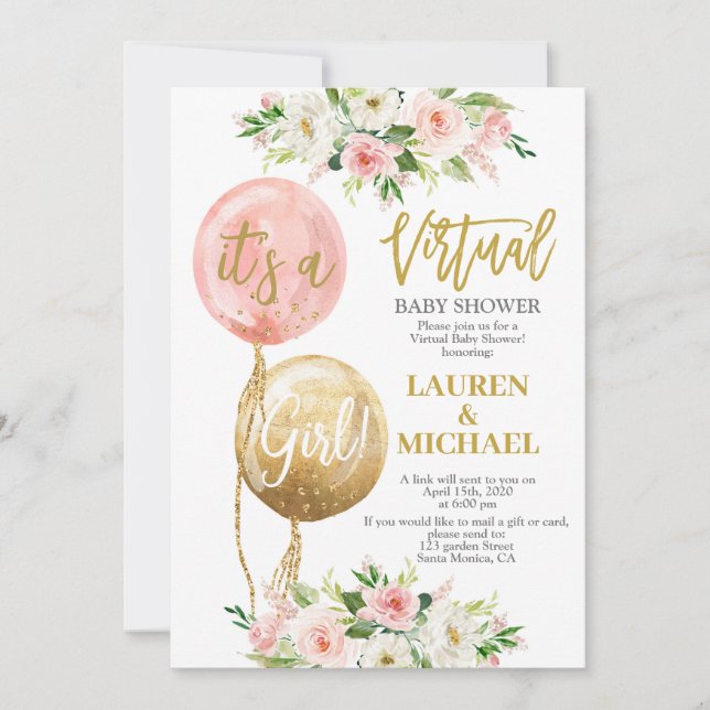 Invitation Baby shower virtuel fille (Devant)