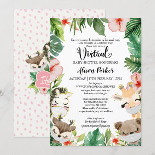 Invitation Baby shower virtuel fille   Amis Masqués Safari