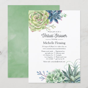 Invitation Baby-shower Virtuel Fleur de Cactus Aquarelle pour