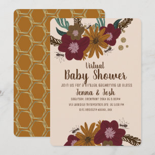 Invitation Baby Shower Virtuel Fleur de Tournesol Abeille Vin