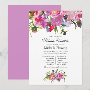 Invitation Baby Shower Virtuel Fleurs de Pivoines Roses Vinta