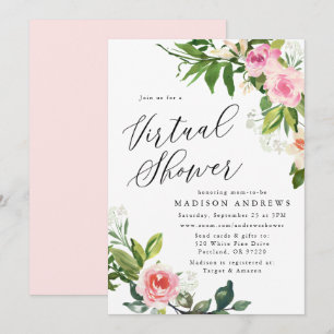 Invitation Baby-Shower Virtuel Fleurs Rose Tendre